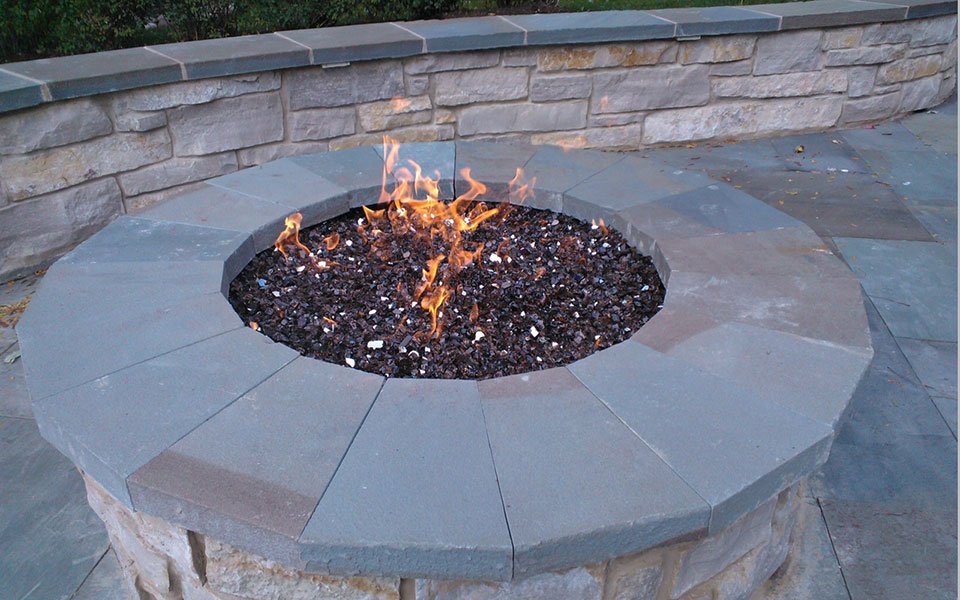 natural stone firepit glass chips - Landscaping